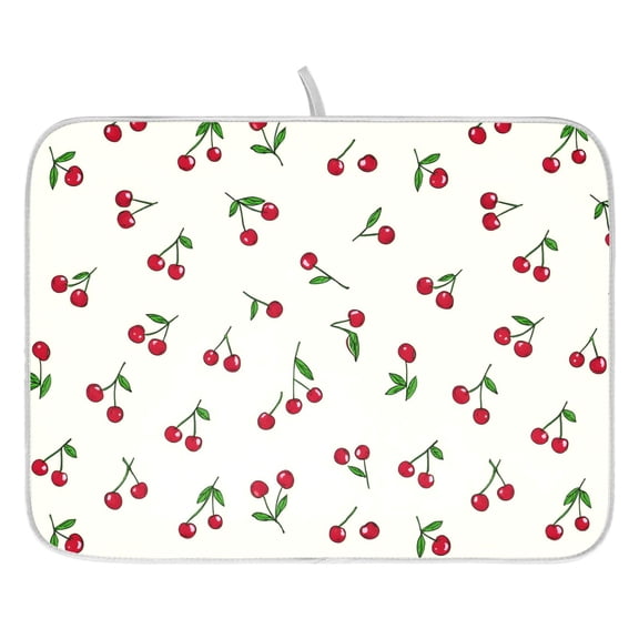 Ryvnso Red Cherries Dish Drying Mat for Kitchen Countertop 16x18 Small Dish Pad Drainer Rack Dish Sink Mats