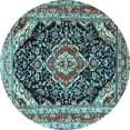 thumbnail image 1 of Ahgly Company Indoor Round Medallion Light Blue Traditional Area Rugs, 3' Round, 1 of 4