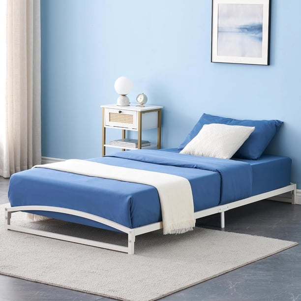 6-pulgada tamaño individual size low marco de cama heavy-duty metal platform no box spring noise-free non-slip fácil montaje blanca