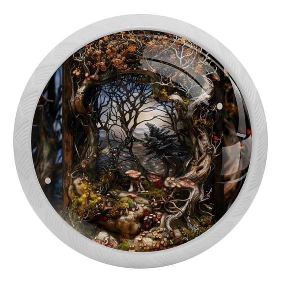 PhooArto Forest Tree 4 PCS Crystal Glass Cabinet Knobs, Drawer Kitchen Cabinets Dresser Cupboard Wardrobe Pulls Handle - Glowing in the Dark