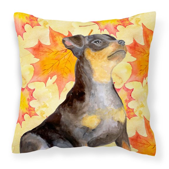 Carolines Treasures BB9985PW1818 Miniature Pinscher 2 Fall Fabric Decorative Pillow  18H x18W multicolor
