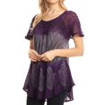 thumbnail image 4 of Sakkas Lily Casual Everyday Summer Short Sleeve Top Blouse with Block Print & Lace - Purple - Plus Size, 4 of 5