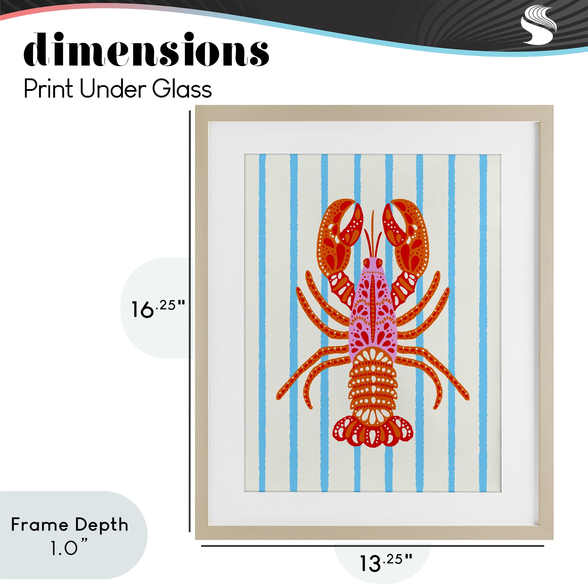 Stupell Industries Bright Boho Lobster on Stripes Birch Framed Print Under Glass, design by Indira Prieto | IndySign
