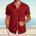 thumbnail image 2 of Hogleaql Linen Shirts for Men Short Sleeve Casual Shirt Button Down Fashion Classic Wedding T-Shirts Wine L, 2 of 5