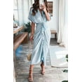 thumbnail image 5 of Women 2024 Button Down Ruched Shirt Dresses Short Sleeve Lapel V Neck Elegant Party Spring Summer Maxi Satin Dress, 5 of 10