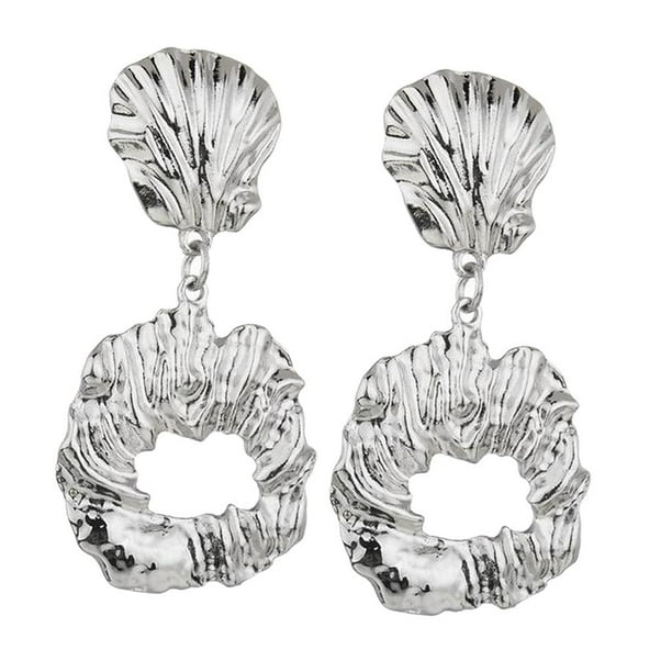 Pendientes De Botón De Oro / Plata De Concha Irregular Cuelgan Joyas