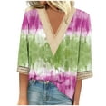 thumbnail image 3 of Feancey 3/4 Sleeve Tops for Women Summer Trendy Lace V Neck Plus Size Blouses Dressy Casual Tie Dye Printed Shirt Ladies Tops Elegant Lace Blouses Sales Today,Green,3XL, 3 of 5
