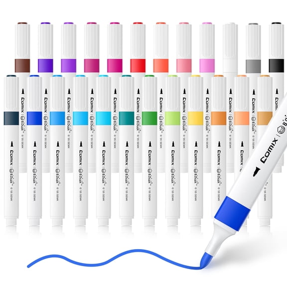 Comix 24 Colors Triangular Barrel Water-Based Acrylic Marker, Art Marker for Painting Stone Ceramic DIY Art