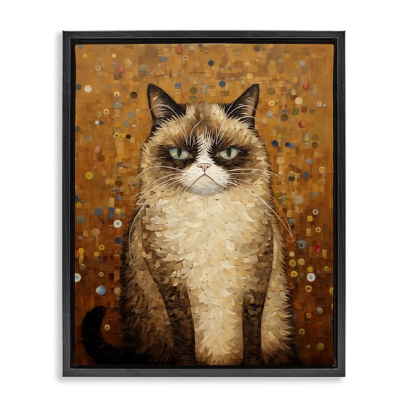 Stupell Industries Glam Grumpy Klimt Cat Black Floating Frame Canvas Art, 17 x 21, by Arlington Prints