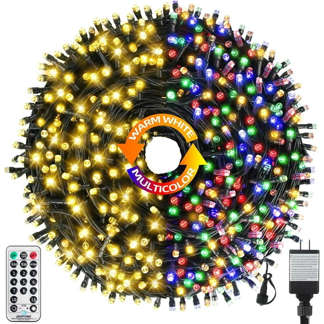 MZD8391 336FT 1000 LED Color Changing Christmas Lights Outdoor Indoor, Christmas Tree Lights, Waterproof Christmas String Lights Timer Remote, 11 Lighting Modes (Warm White & Multicolor)