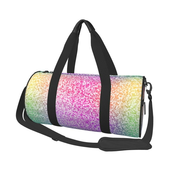 Rocae Colorful Glitters Print Round Travel Duffel Bag and Fitness Bag, Women's Waterproof Weekend Tote, Men's Travel and Fitness Essentials