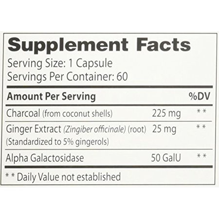 Enzymedica, Purify Activated Charcoal, Enzyme Supplement to Reduce Occasional Gas, Indigestion and Gentle Cleansing with Ginger Extract and Alpha Galactosidase, 60 Capsules (60 Servings)