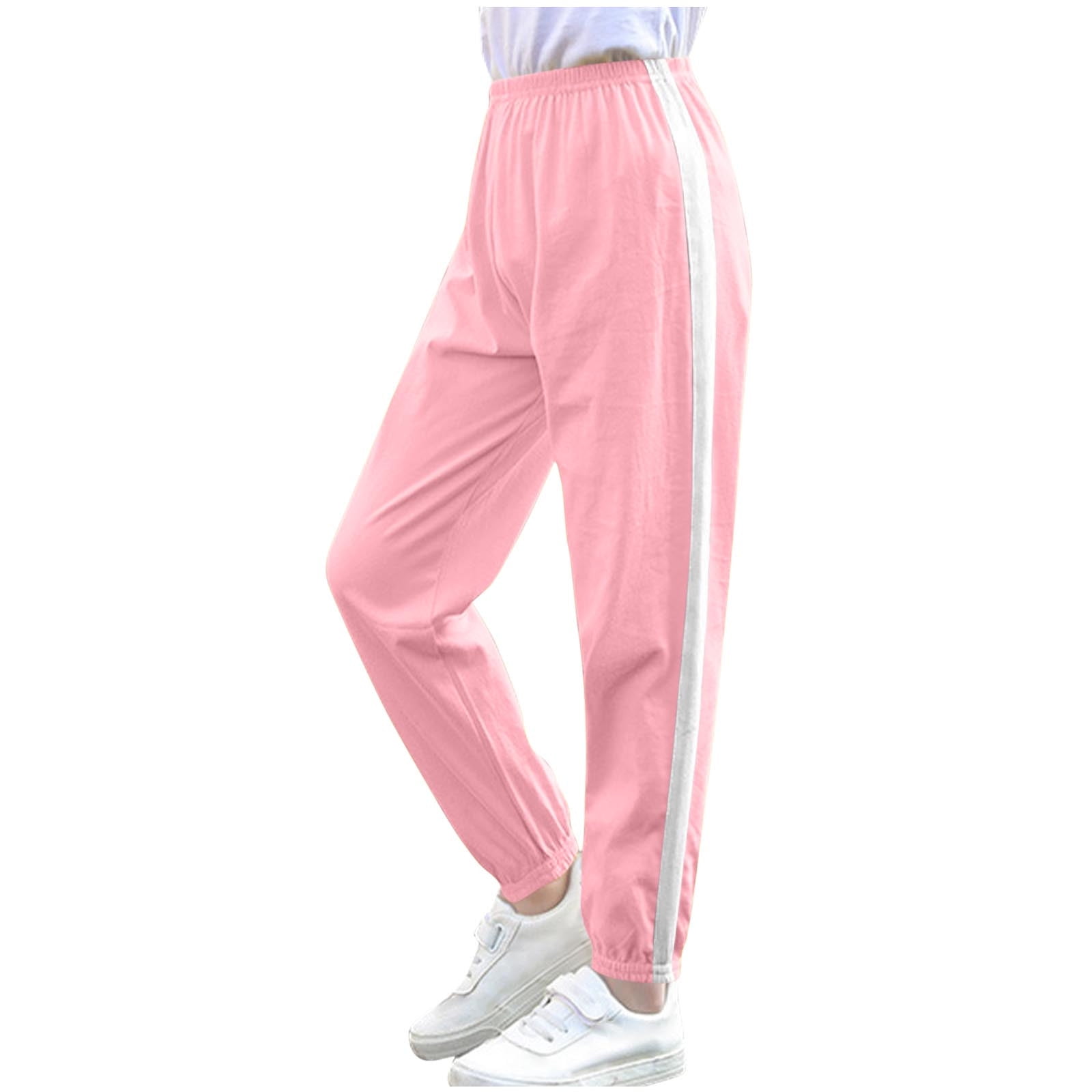 Eltusu Toddler Toddler Girls Sweatpants Cotton Elastic Bottom Spring Fall Elastic Waist Athletic Joggers Pink Size 4-5 T