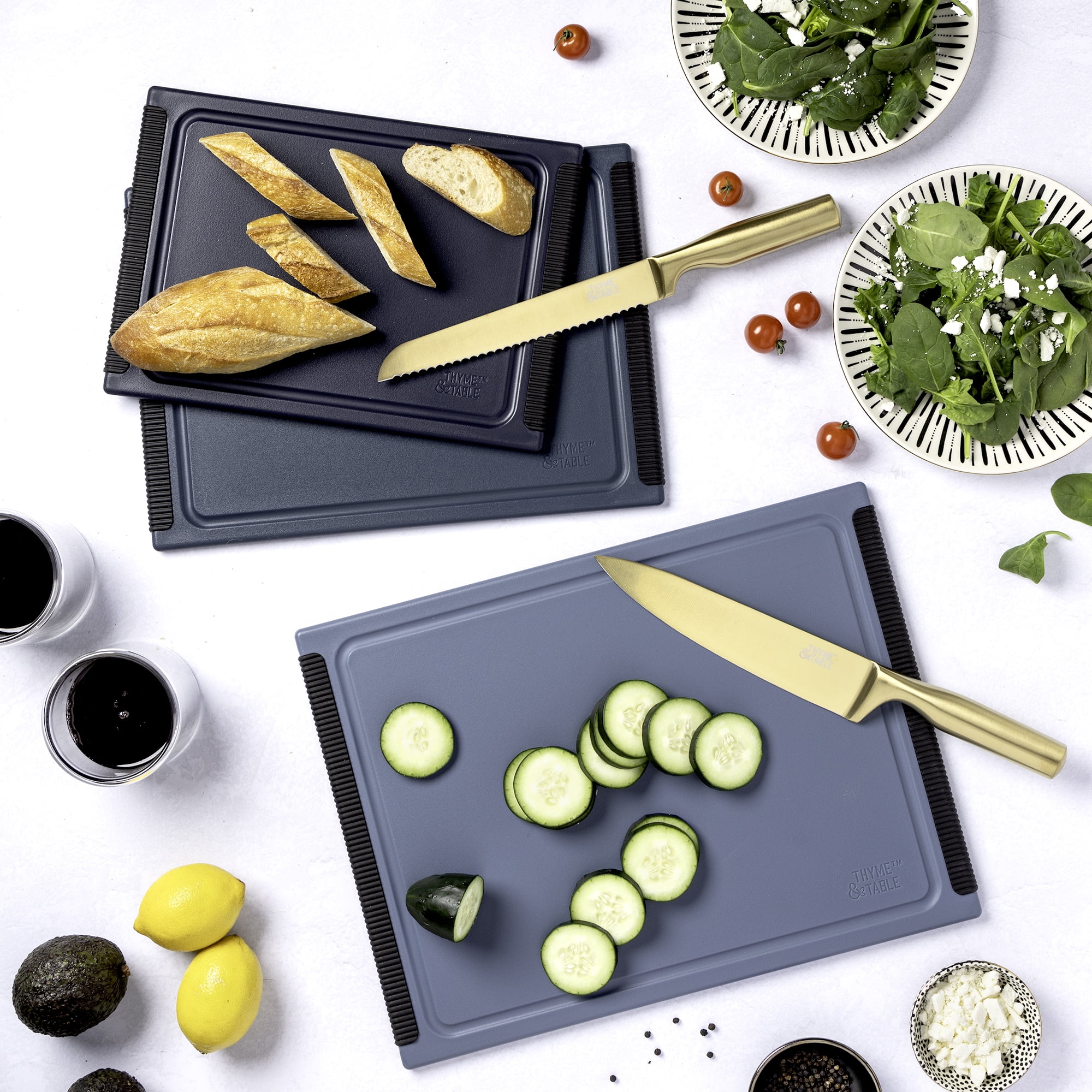Thyme & Table 3-Piece Poly Cutting Boards Blue - SM 8.5x12", MD 10"x14", LG 12"x16"