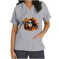 thumbnail image 3 of Jinhomg Womens Funny Holiday Scrubs Mardi Gras Carnival Themed Working Uniform Lightweight Comfy Short Sleeve V-Neck Holiday Caregiver Top Gray M, 3 of 6