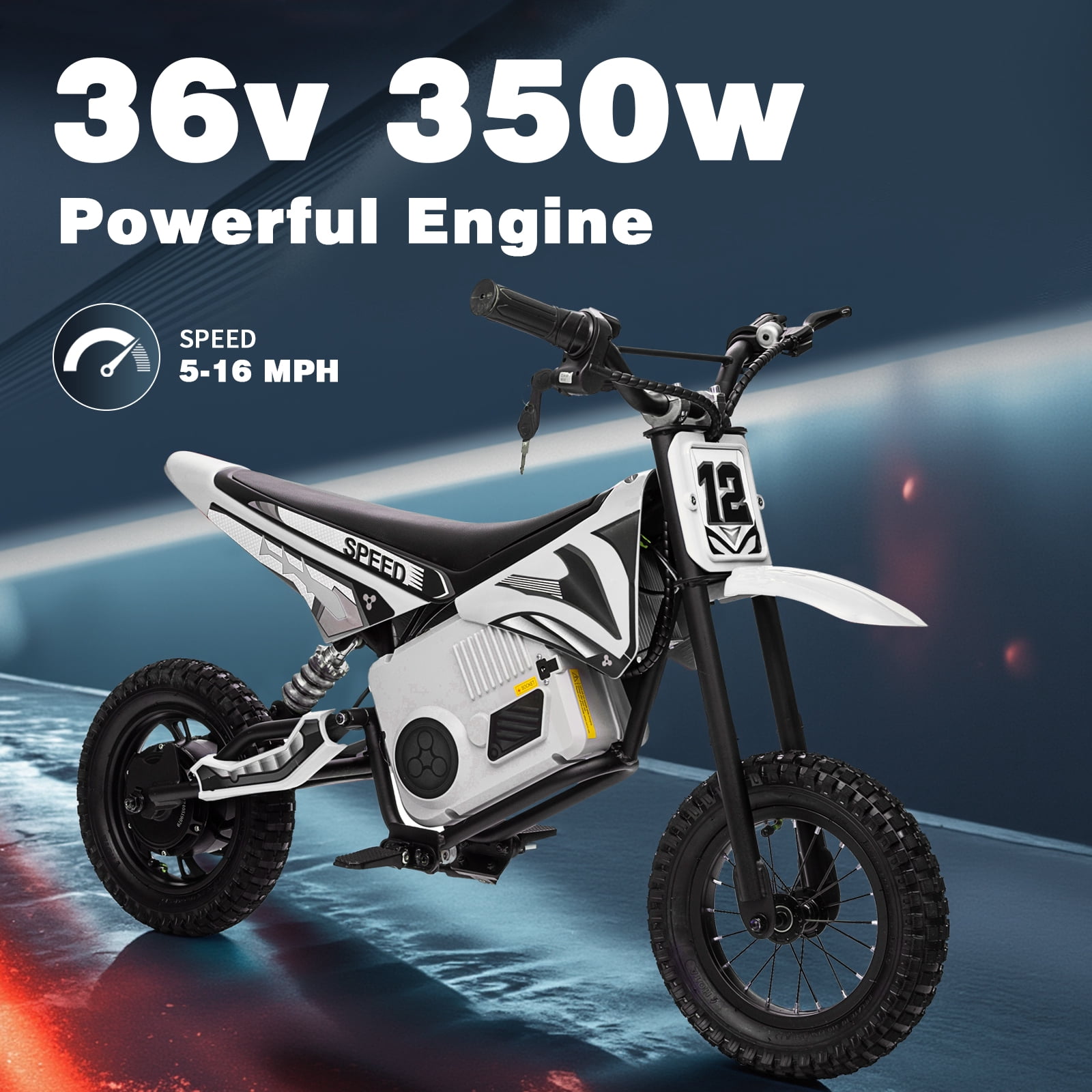 Kerry Yoo C11 36V Electric Dirt Bike for Kids 8-14, 350W Ride on Motorcycle, Electric Motorbike Teens,16 mph, High/Low Speeds-White