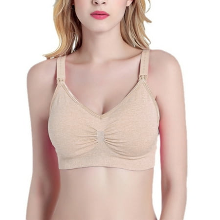 

Promotion Clearance!Women s Nursing Bras for Breastfeeding Pregnancy Wireless Bralette with Pads Extenders & Clips Pack Beige L