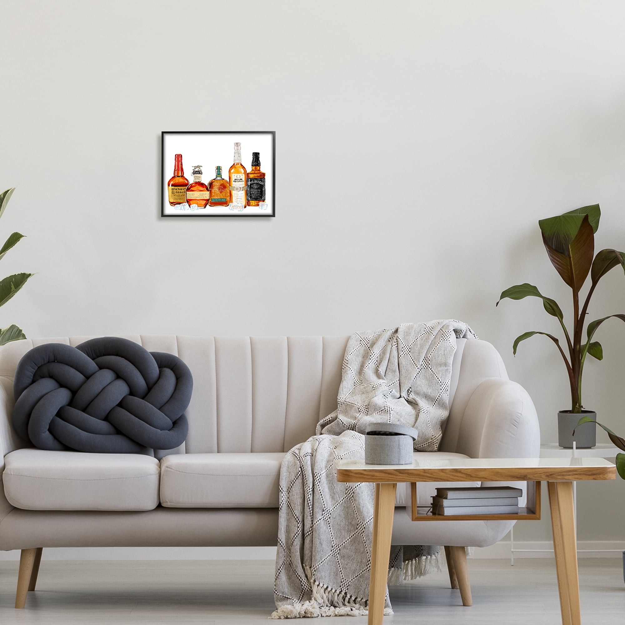 Stupell Industries Whiskey Bottles & Ice Cubes Food & Beverage Painting Black Framed Art Print Wall Art, 14 x 11