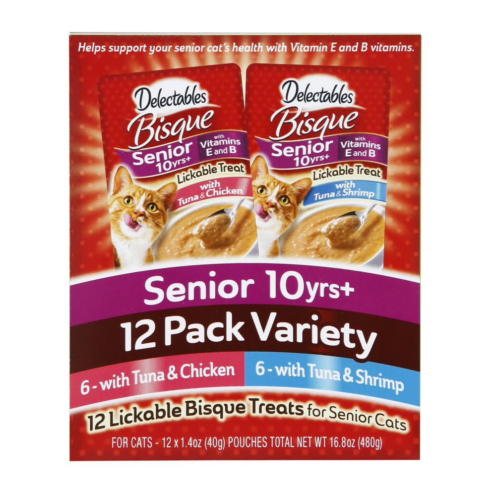 Delectables Lickable Cat Treats Bisque Senior Variety Pack, 12 Count