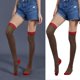 thumbnail image 2 of Calcetines hasta el muslo para mujer, medias largas hasta la rodilla con estampado de rayas navideñas, 2 of 5
