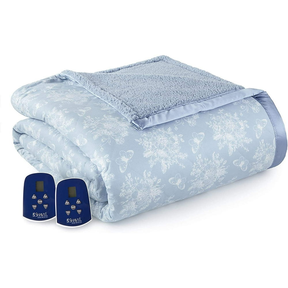 Shavel Home Products Micro Flannel® Reverse to Sherpa Electric Blanket, Queen, Toile Wedgewood