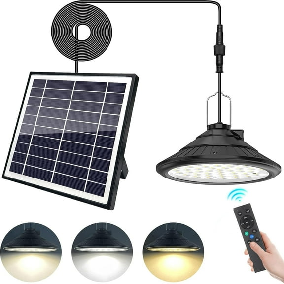 Solar Barn Light with Remote, 4500mAh IP66 Waterproof Rechargeable, 3 Modes 4 Brightness Levels, 24H Timer, 16.4ft Cable for Chicken Coop Patio Garden Outdoor