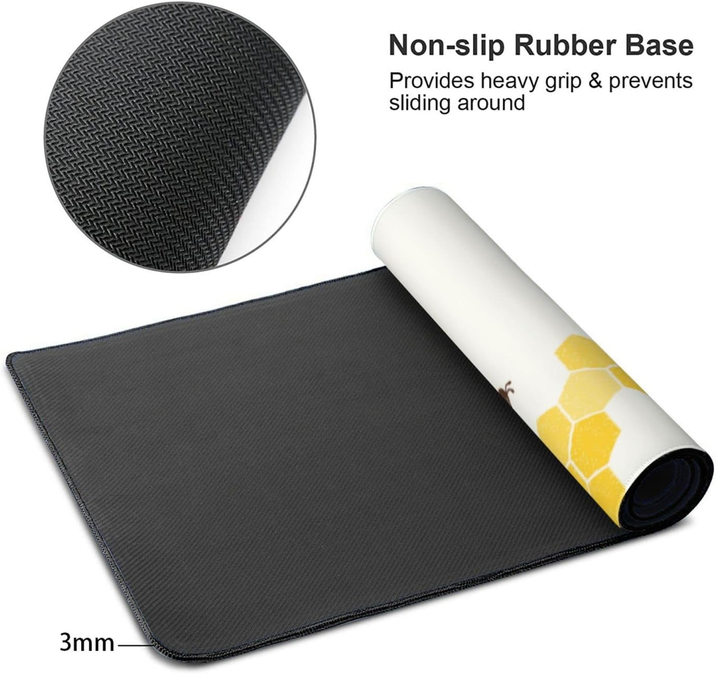 Honeycomb Gaming Mouse Pad XL, Extended Stitched Edges Mousepad, Large Mouse Mat Desk Pad, Long Non-Slip Rubber Base Mice Pad（35.5x16 Inch）