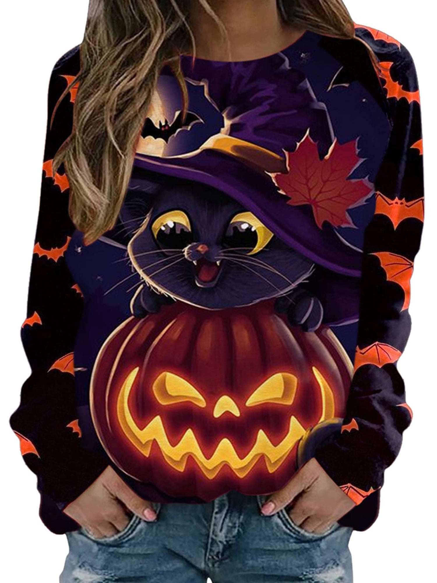 Dreigend leeg Labe Nituyy Halloween Sweatshirts for Women Pumpkin Print Sweater Long Sleeve  Pullover Tops Crewneck Top Blouse - Walmart.com