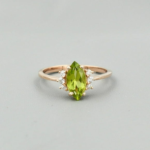 Peridot ring, natural peridot Ring, Marquise peridot ring, green gemstone ring, Halo Ring, engagement ring, Promise ring, August birthstone,