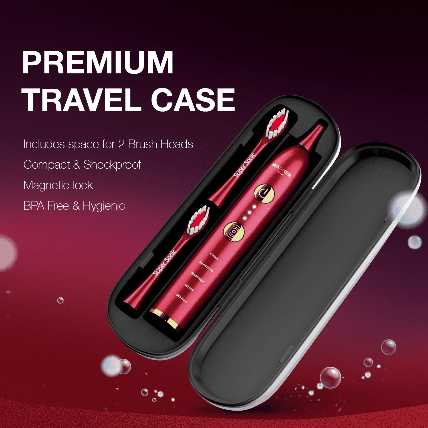 Wagner Stern WHITEN+ Edition. Smart Electric Toothbrush with Pressure Sensor. 5 Brushing Modes and 3 Intensity Levels, 8 Dupont Bristles, Premium Travel Case