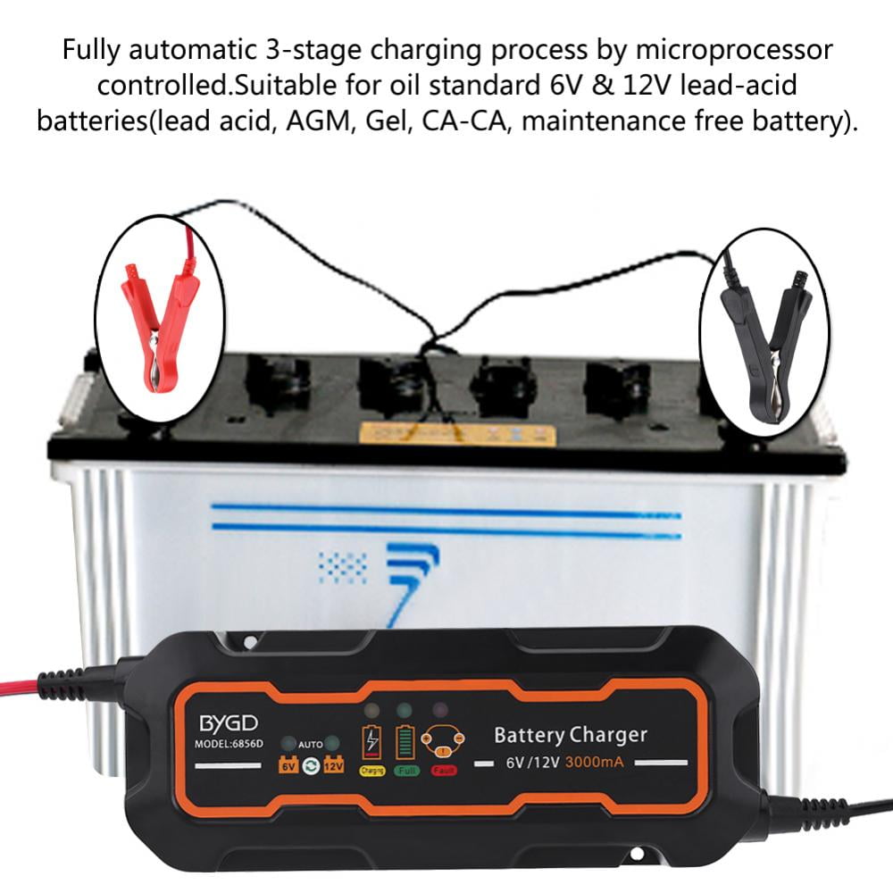 Chargeur de Batterie Automatique en Plastique Chargeur de Batterie 6V 12V Mainteneur de Batterie Chargeur de Batterie Portable Universel pour Voiture Moto Camion Bateau Noir 5A