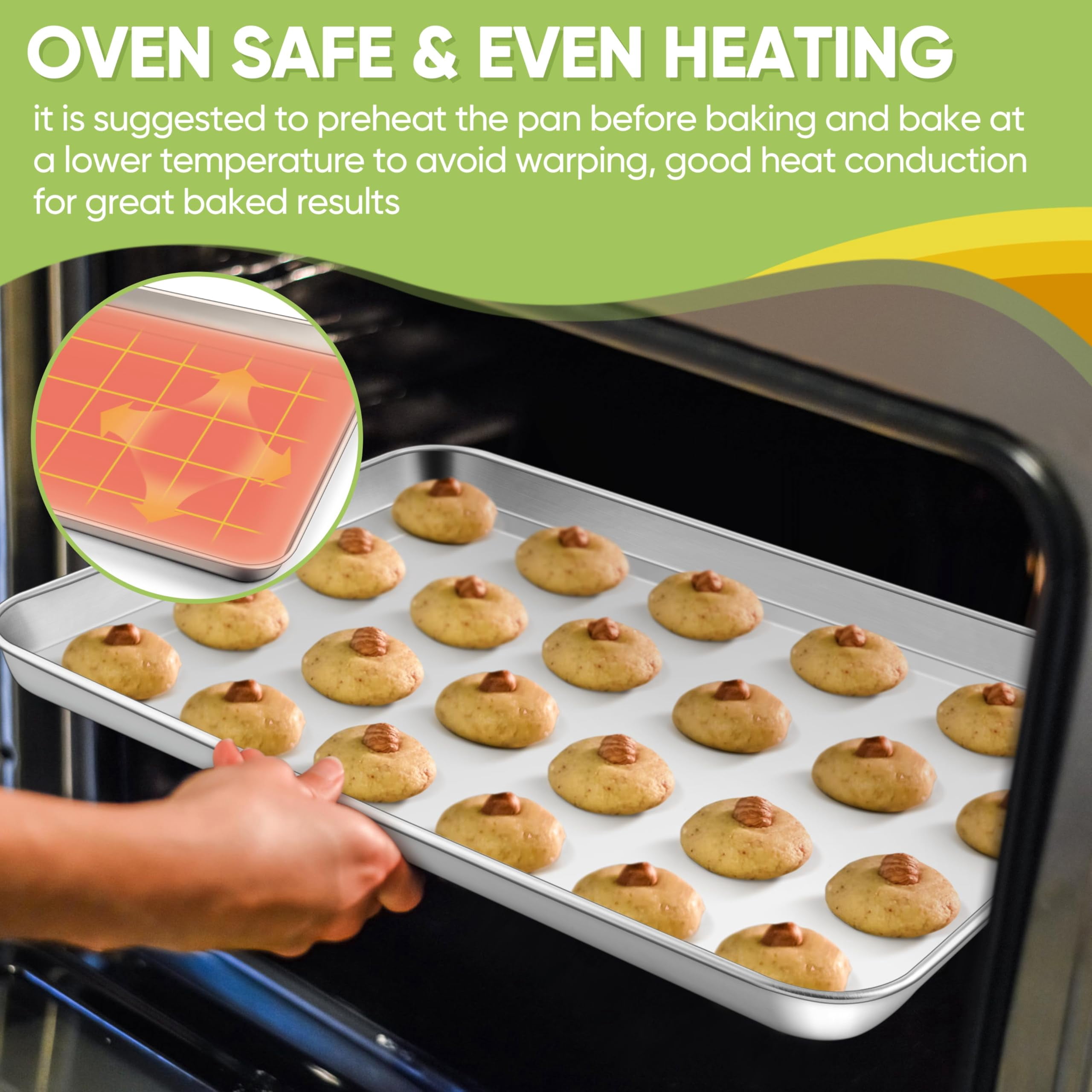Stainless Steel Baking Sheet  20'' X 14'' Large Pan Bakeware Set Cookie Sheets For Roasting Cooking Non Mirror Finish & Dishwasher Safe