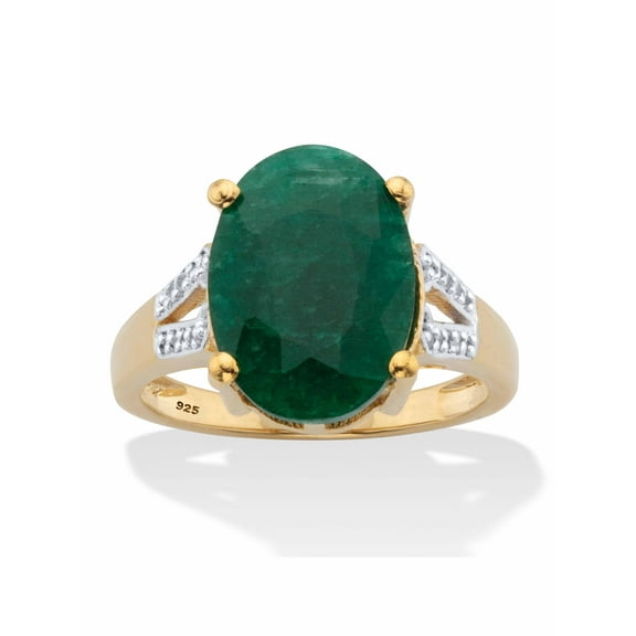 PalmBeach Jewelry Oval-Cut Green Emerald and White Topaz Two-Tone Split-Shank Cocktail Ring 8.46 TCW Gold-Plated Sterling Silver