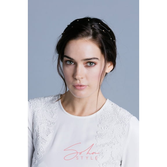 Black Wire Headband with Yellow Rhinestones