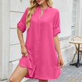 thumbnail image 2 of OSOLU Dresses Women Spring/summer Solid Color Loose Shirt Dress Mid Sleeve Button Dress Lovely Sundress Wedding Guest Dress, 2 of 5