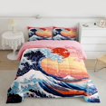 thumbnail image 2 of Homewish Japanese Ukiyo-E Bedding Comforter Set,Ocean Sea Wave Twin Comforter Sets,Orange Sunset Bedding Set For Girl Kids,Luxury Bedroom Decor Reversible,2 Pieces, 2 of 8