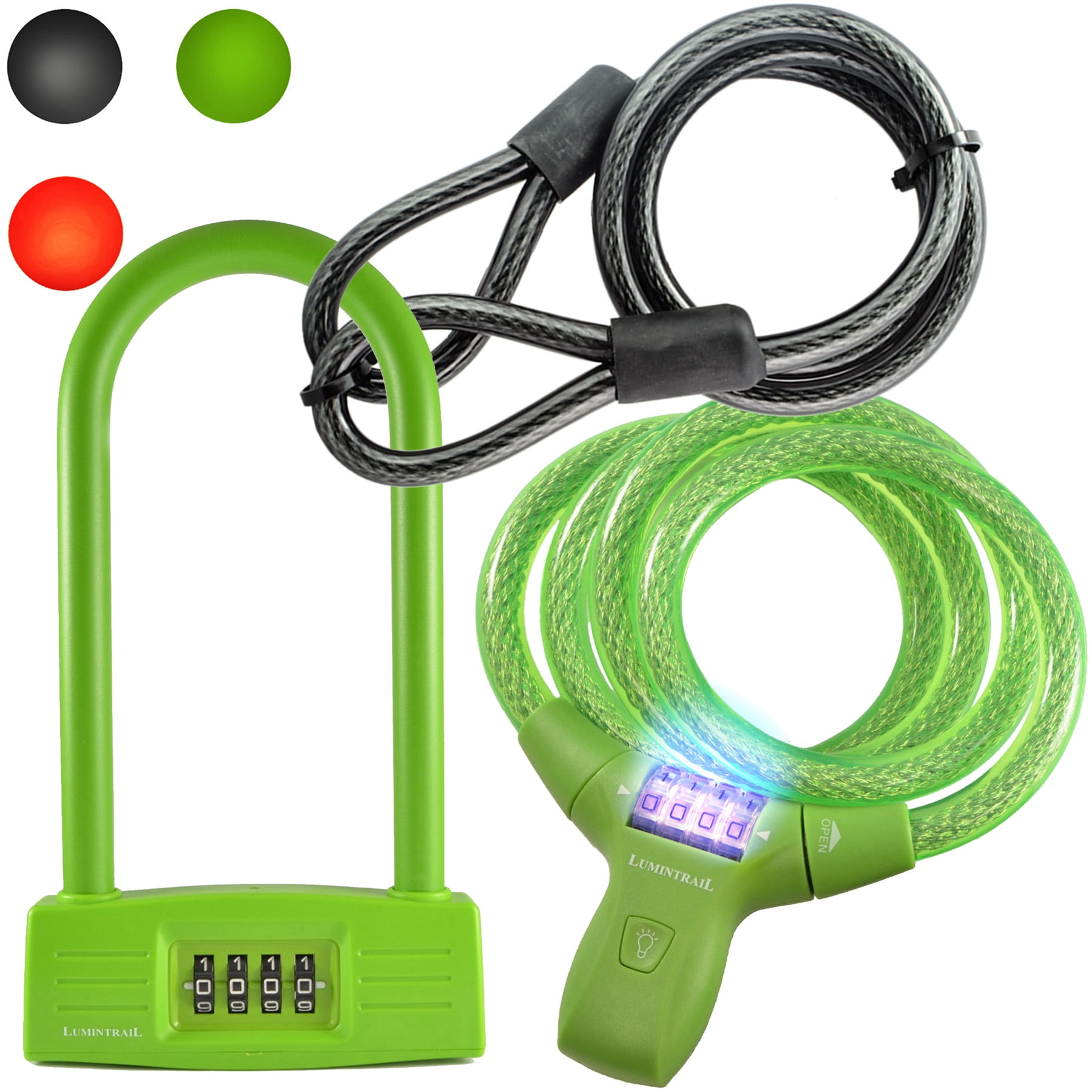 Lumintrail Bicycle 4 Digit Combination Cable Lock and U-Lock with Mount Brackets
