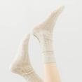 thumbnail image 3 of Women's 3-Pair Ribbed Crew Socks with Embroidered Bow Knit Texture in Neutral Shades for Everyday Wear - Multicolored-A, 3 of 4