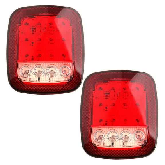 cciyu 2x 12 Red Led 4 White Red Universal Square Flatbed Tail Lights 4White/12Red Len Fit For Jeep CJ7 1976-1986 For Jeep Wrangler 1987-1995 1997-2006