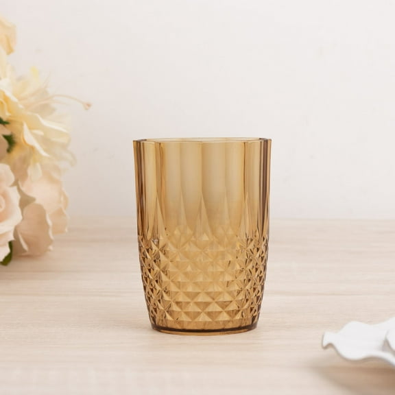 Balsa Circle 6 Crystal Amber Gold 16 oz Plastic Reusable Drinking Glasses Tumblers Party Events Reception Home Decorations