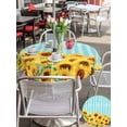 thumbnail image 4 of Outdoor Tablecloth with Umbrella Hole and Zipper, Sunflower Round Table Cloth 54 Inch Waterproof Tablecloth, Yellow Summer Botanical Blue Striped Farmhouse Picnic Table Cover for Patio Camping, 4 of 7