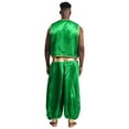 thumbnail image 3 of Aislor Men's Halloween Arabian Prince Costume 2 Piece Persian Cosplay Vest Long Pants Outfits Green&Green XXL, 3 of 7