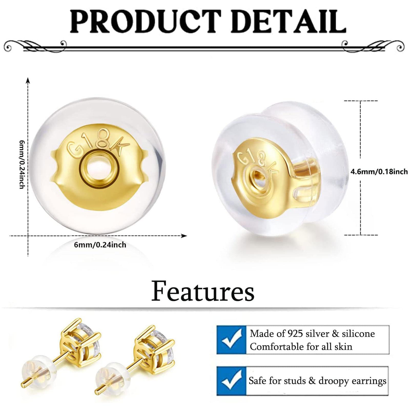 Gold Locking Secure Earring Backs for Studs, Silicone Earring