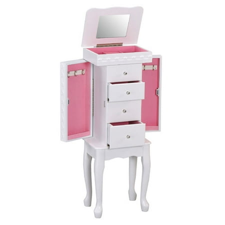 Didi free standing Jewelry Armoire with flip top mirror, and hidden side jewelry doors, White Finish
