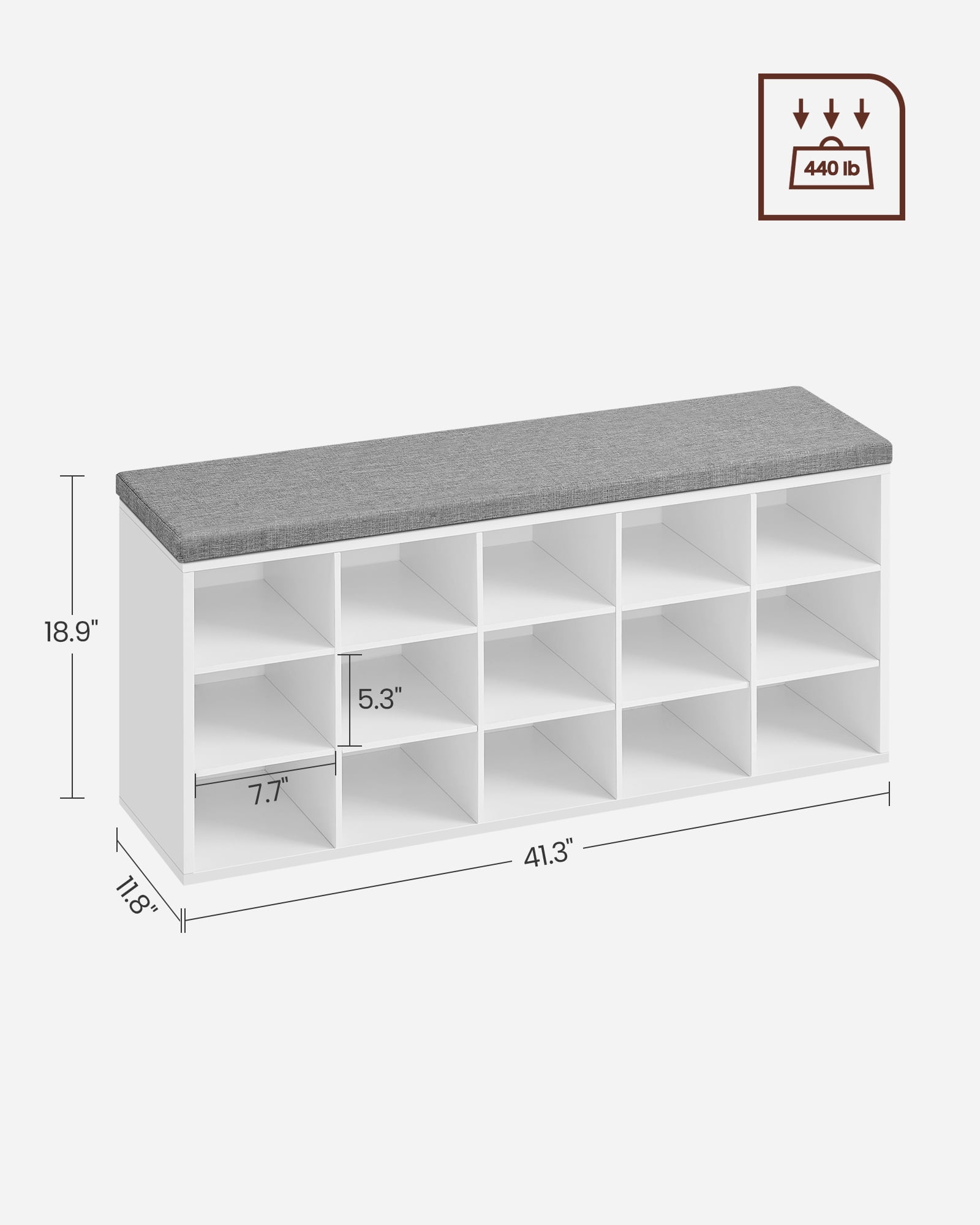 Shoe Rack Bench with Cushion 15 Compartments Sturdy Storage Bench Sturdy Shoes Bench for Entryway White