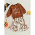 thumbnail image 2 of Toddler Baby Girl Halloween Outfit Pumpkin Sweatshirt Long Sleeve Shirts Tops Bell Bottoms Flare Pants Set Fall Winter Clothes, 2 of 8