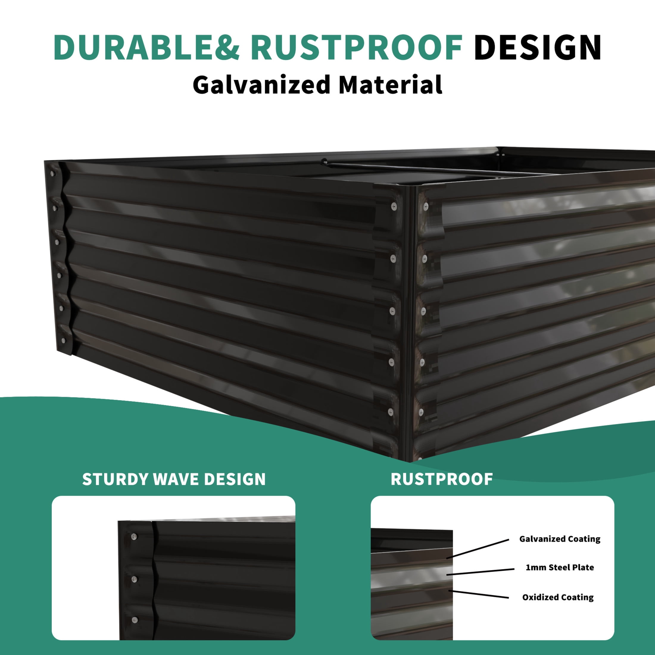 Noble House 68.7" Large Greenhouse and Raised Flower Bed, Polycarbonate Box for Outdoor Plant Vegetable, Black
