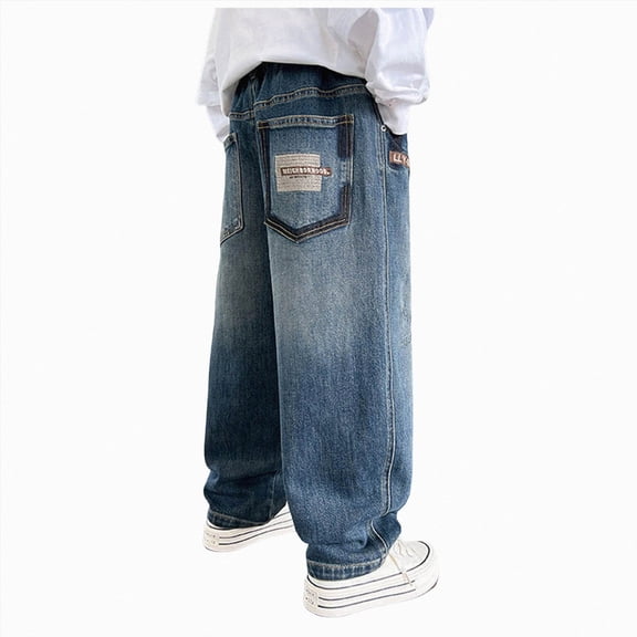 NIEWTR Boys Baggy Jeans Teen Boys Wide Leg Y2k Denim Pants Trendy Boyfriend Harem Trousers Elastic High Waisted Kids Clothes with Pockets