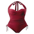 thumbnail image 4 of Combinaison Courte d'Été pour Femmes Maillot de Bain Couleur Unie Sans Manches Col Suspendu, 4 of 7