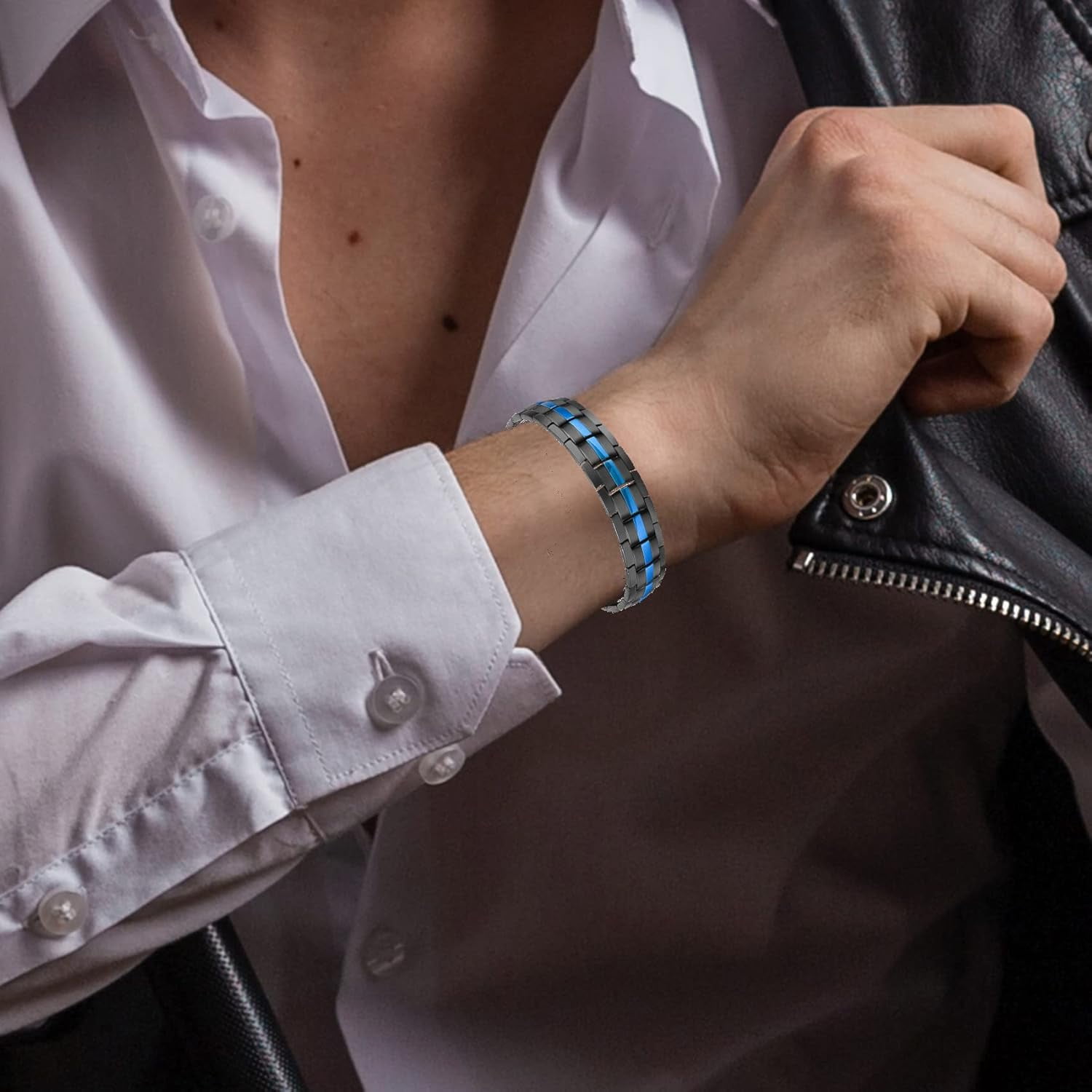 Wollet 3X Magnetic Bracelets for Men Triple Strength, Titanium Magnetic Bracelet with Folding Clasp